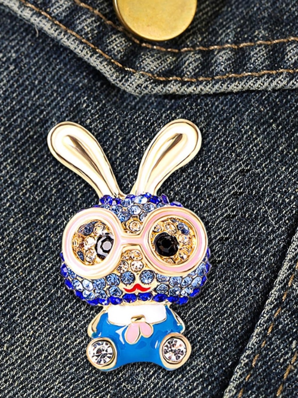 New Anthropologie Blue & Pink Bunny Crystal Brooch